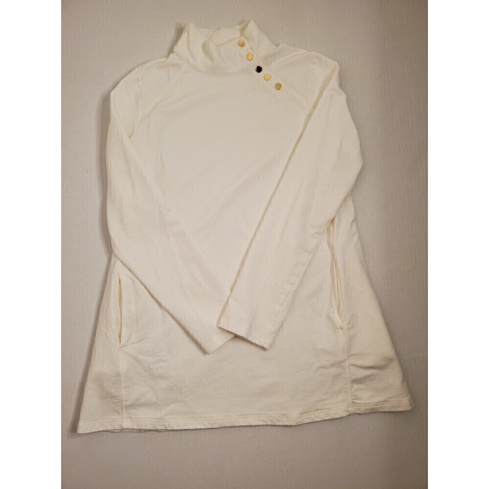 SUSAN Graver Weekend Comfy Cotton Mock Turtle Neck White Suze Small Pockets - Picture 1 of 4